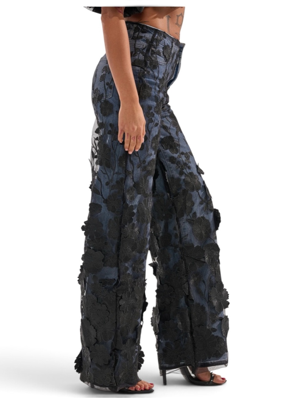🔥🔥AKIRA DONT GIVE UP RELAXED DENIM WITH TULLE OVERLAY - Picture 3 of 7